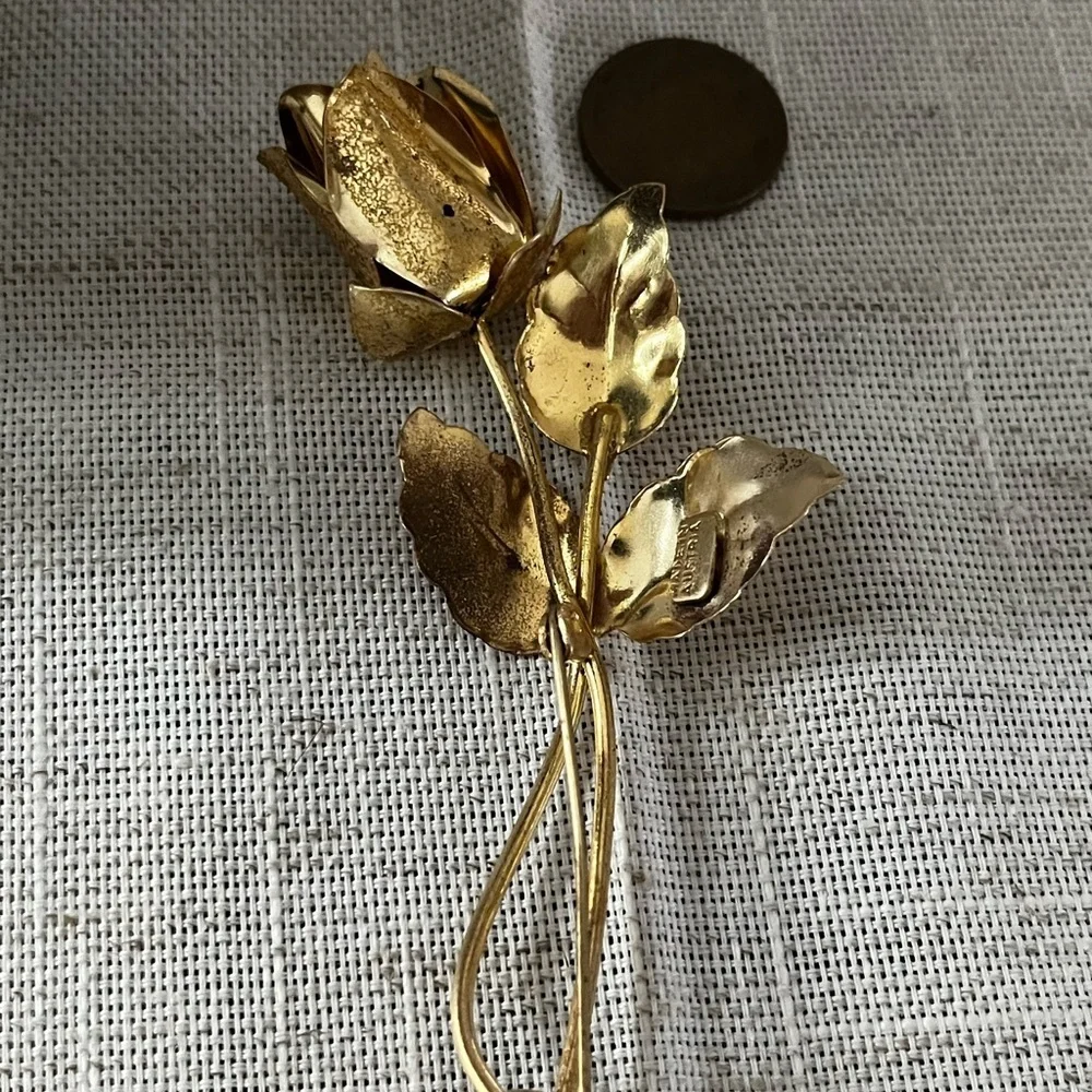 Gold large Rose Brooch made in Austria Vintage